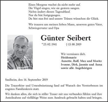 Traueranzeige von Günter Seibert von vrm-trauer