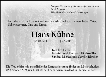 Traueranzeige von Hans Kühne von vrm-trauer