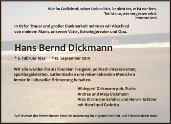 Traueranzeige von Hans Bernd Dickmann von vrm-trauer