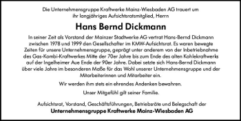 Traueranzeige von Hans Bernd Dickmann von vrm-trauer