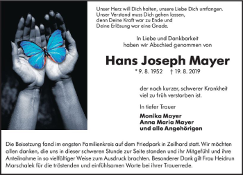 Traueranzeige von Hans Joseph Mayer von vrm-trauer