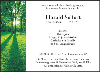 Traueranzeige von Harald Seifert von vrm-trauer