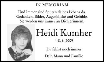 Traueranzeige von Heidi Kumher von vrm-trauer