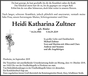Traueranzeige von Heidi Katharina Zultner von vrm-trauer