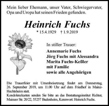 Traueranzeige von Heinrich Fuchs von vrm-trauer