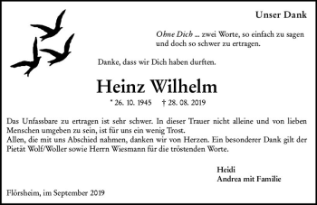 Traueranzeige von Heinz Wilhelm von vrm-trauer
