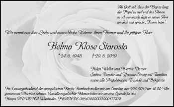 Traueranzeige von Helma Klose Starosta von vrm-trauer