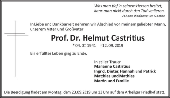 Traueranzeige von Helmut Castritius von vrm-trauer