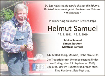 Traueranzeige von Helmut Samuel von vrm-trauer