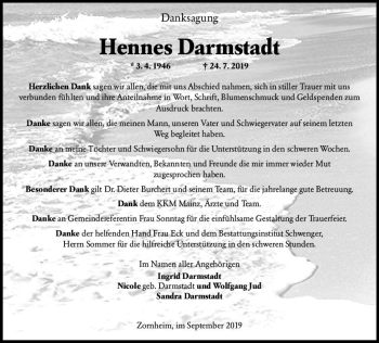 Traueranzeige von Hennes Darmstadt von vrm-trauer