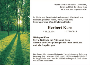 Traueranzeige von Herbert Kern von vrm-trauer