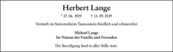 Traueranzeige von Herbert Lange von vrm-trauer