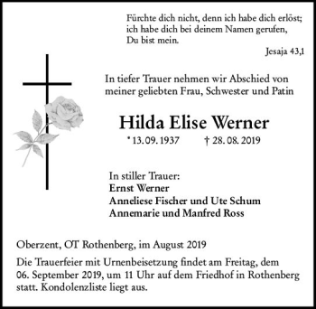 Traueranzeige von Hilda Elise Werner von vrm-trauer