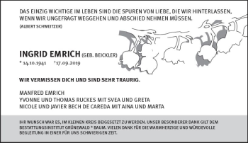 Traueranzeige von Ingrid Emrich von vrm-trauer