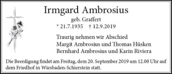 Traueranzeige von Irmgard Ambrosius von vrm-trauer