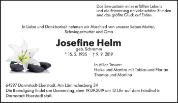 Traueranzeige von Josefine Helm von vrm-trauer