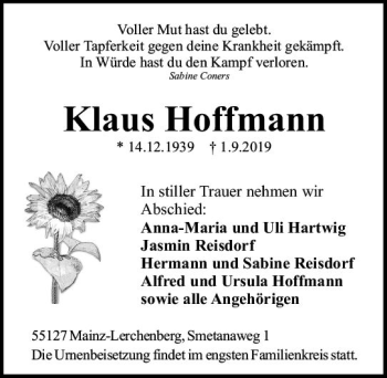 Traueranzeige von Klaus Hoffmann von vrm-trauer