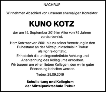 Traueranzeige von Kuno Kotz von vrm-trauer