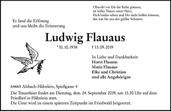 Traueranzeige von Ludwig Flauaus von vrm-trauer