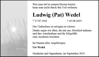 Traueranzeige von Ludwig Wedel von vrm-trauer
