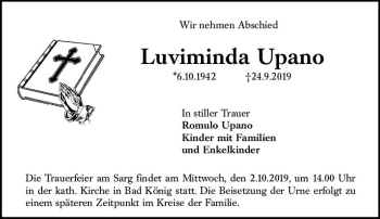 Traueranzeige von Luviminda Upano von vrm-trauer