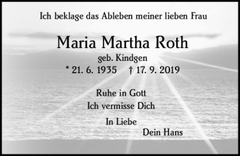 Traueranzeige von Maria Martha Roth von vrm-trauer
