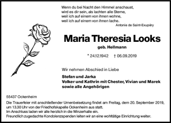 Traueranzeige von Maria Theresia Looks von vrm-trauer