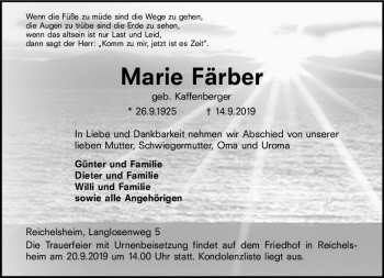 Traueranzeige von Marie Färber von vrm-trauer