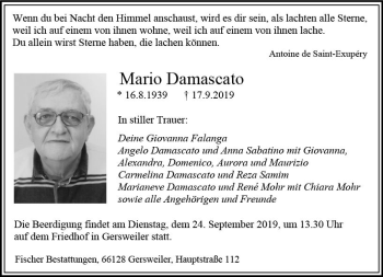 Traueranzeige von Mario Damascato von vrm-trauer