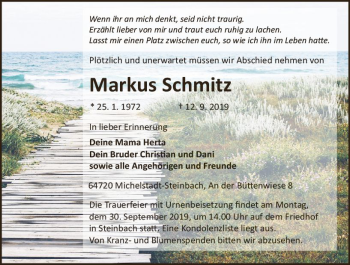 Traueranzeige von Markus Schmitz von vrm-trauer