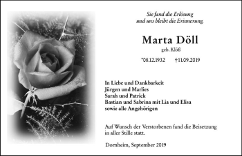 Traueranzeige von Marta Döll von vrm-trauer