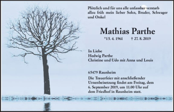 Traueranzeige von Mathias Parthe von vrm-trauer