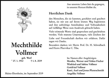 Traueranzeige von Mechthilde Vollmer von vrm-trauer