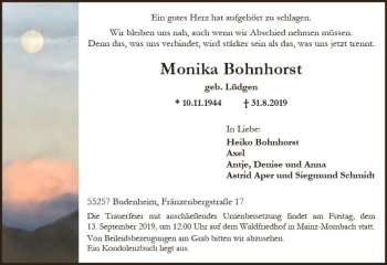 Traueranzeige von Monika Bohrhorst von vrm-trauer