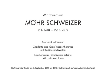 Traueranzeige von Möhr Schweizer von vrm-trauer