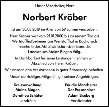 Traueranzeige von Norbert Kröber von vrm-trauer