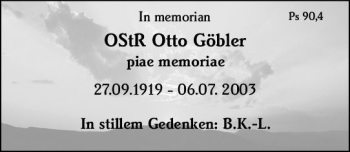 Traueranzeige von Otto Göbler von vrm-trauer