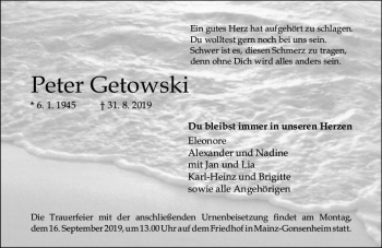 Traueranzeige von Peter Getowski von vrm-trauer