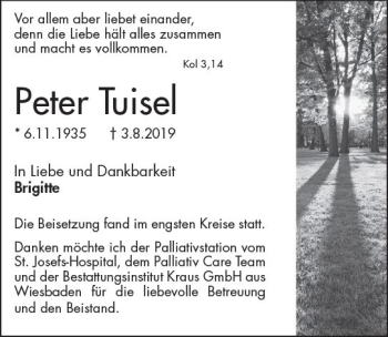 Traueranzeige von Peter Tuisel von vrm-trauer
