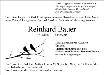 Traueranzeige von Reinhard Bauer von vrm-trauer
