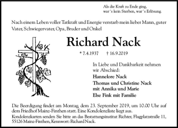 Traueranzeige von Richard Nack von vrm-trauer
