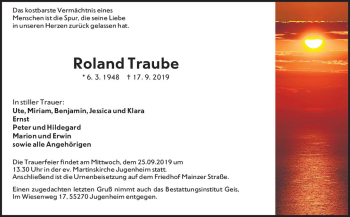 Traueranzeige von Roland Traube von vrm-trauer