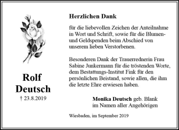 Traueranzeige von Rolf Deutsch von vrm-trauer
