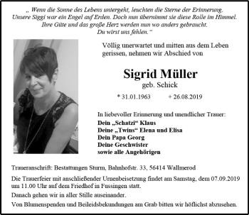 Traueranzeige von Sigrid Müller von vrm-trauer