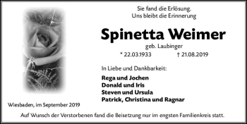 Traueranzeige von Spinetta Weimer von vrm-trauer