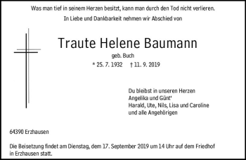 Traueranzeige von Traute Helene Baumann von vrm-trauer