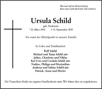 Traueranzeige von Ursula Schild von vrm-trauer