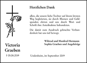 Traueranzeige von Victoria Graeben von vrm-trauer