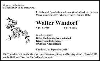 Traueranzeige von Walter Windorf von vrm-trauer