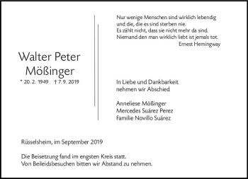 Traueranzeige von Walter Peter Mößinger von vrm-trauer